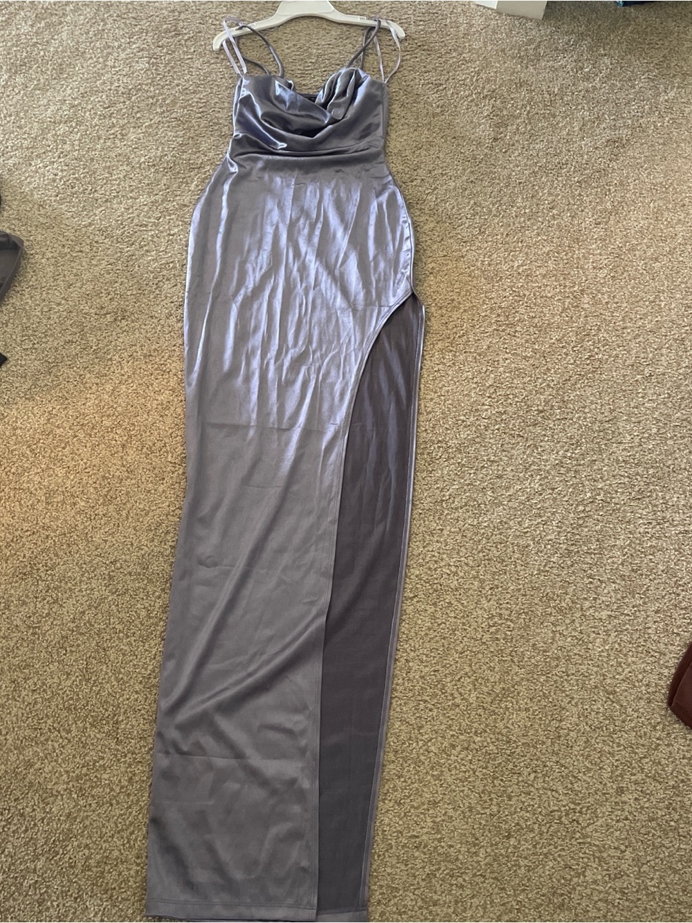 Windsor Silver Gray Cowl Neck Maxi Dress with Side Slit